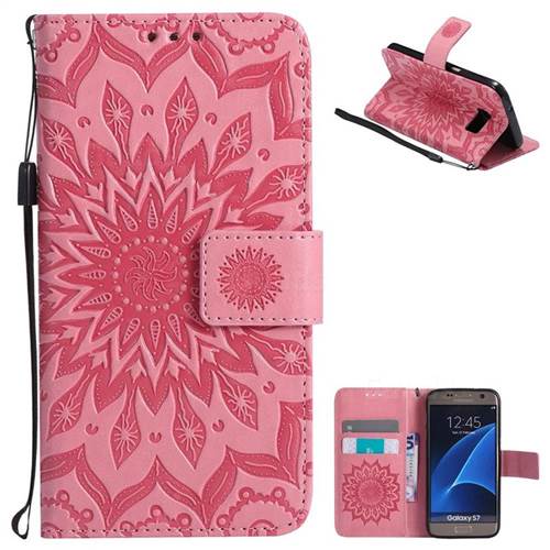 Embossing Sunflower Leather Wallet Case for Samsung Galaxy S7 G930 - Pink