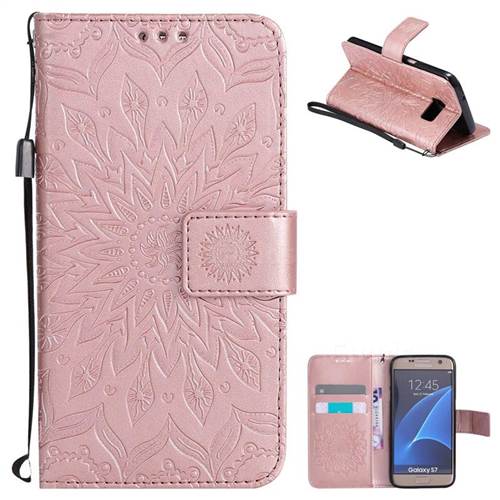 Embossing Sunflower Leather Wallet Case for Samsung Galaxy S7 G930 - Rose Gold