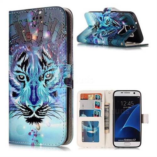 Ice Wolf 3D Relief Oil PU Leather Wallet Case for Samsung Galaxy S7 G930