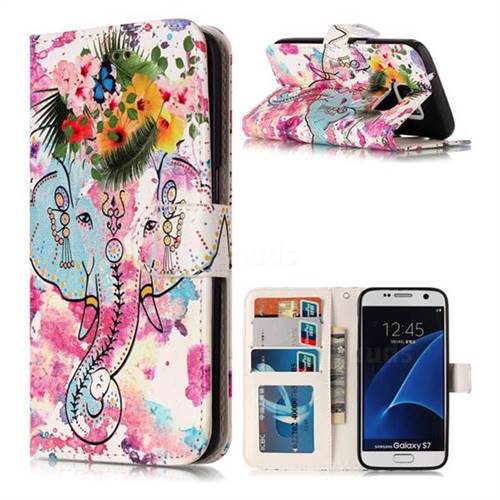 Flower Elephant 3D Relief Oil PU Leather Wallet Case for Samsung Galaxy S7 G930