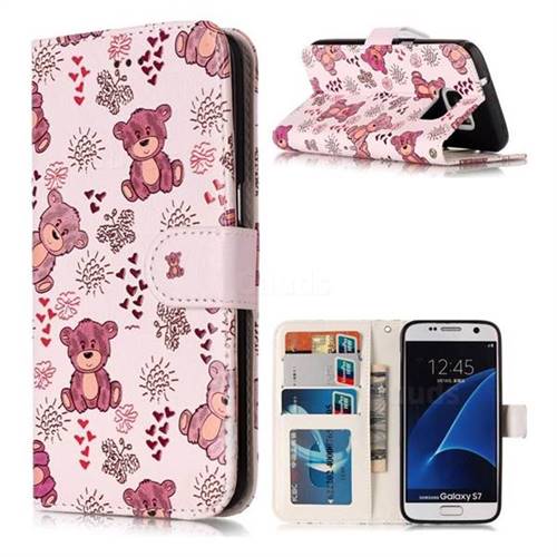 Cute Bear 3D Relief Oil PU Leather Wallet Case for Samsung Galaxy S7 G930