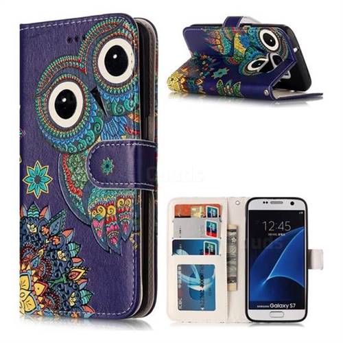 Folk Owl 3D Relief Oil PU Leather Wallet Case for Samsung Galaxy S7 G930
