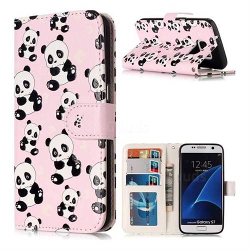 Cute Panda 3D Relief Oil PU Leather Wallet Case for Samsung Galaxy S7 G930