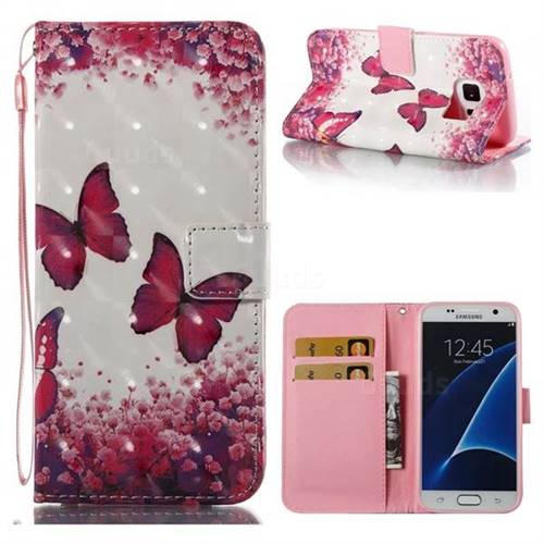 Rose Butterfly 3D Painted Leather Wallet Case for Samsung Galaxy S7 G930