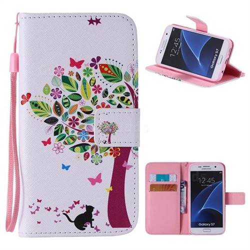 Cat and Tree PU Leather Wallet Case for Samsung Galaxy S7 G930