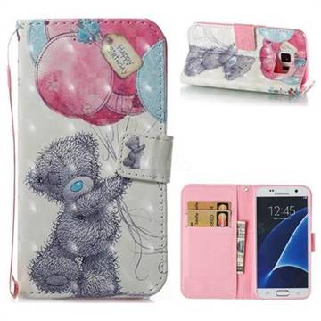 Gray Bear 3D Painted Leather Wallet Case for Samsung Galaxy S7 G930