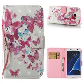 Heart Butterfly 3D Painted Leather Wallet Case for Samsung Galaxy S7 G930