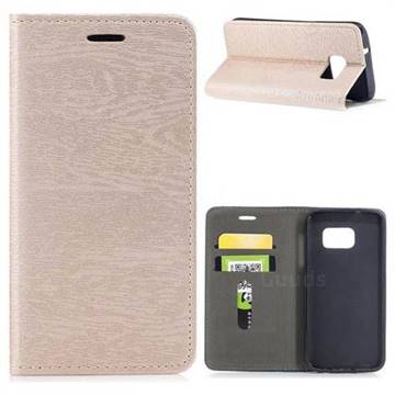 Tree Bark Pattern Automatic suction Leather Wallet Case for Samsung Galaxy S7 G930 - Champagne Gold