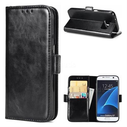 Luxury Crazy Horse PU Leather Wallet Case for Samsung Galaxy S7 G930 - Black