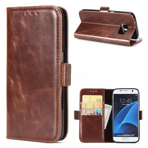 Luxury Crazy Horse PU Leather Wallet Case for Samsung Galaxy S7 G930 - Coffee