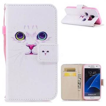 White Cat PU Leather Wallet Case for Samsung Galaxy S7 G930