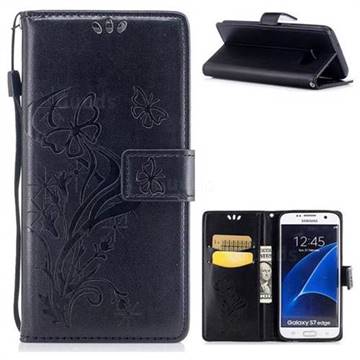 Intricate Embossing Butterfly Morning Glory Leather Wallet Case for Samsung Galaxy S7 G930 - Black