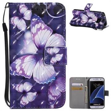 Violet butterfly 3D Painted Leather Wallet Case for Samsung Galaxy S7 G930