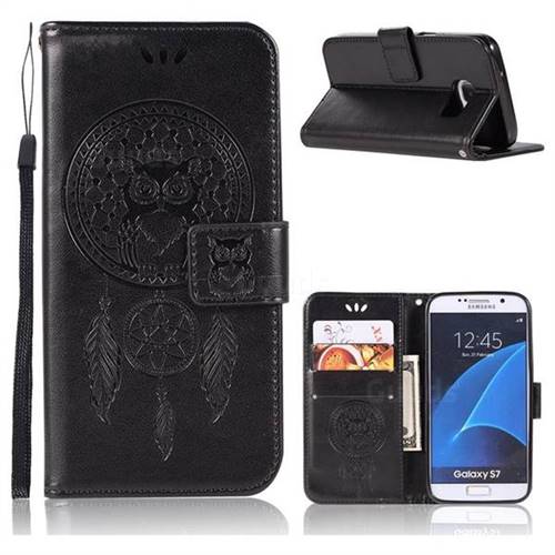 Intricate Embossing Owl Campanula Leather Wallet Case for Samsung Galaxy S7 G930 - Black
