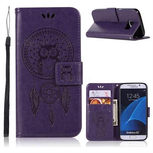 Intricate Embossing Owl Campanula Leather Wallet Case for Samsung Galaxy S7 G930 - Purple