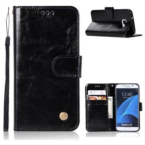 Luxury Retro Leather Wallet Case for Samsung Galaxy S7 G930 - Black