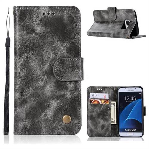 Luxury Retro Leather Wallet Case for Samsung Galaxy S7 G930 - Gray