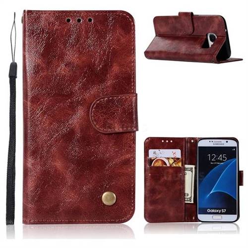 Luxury Retro Leather Wallet Case for Samsung Galaxy S7 G930 - Wine Red