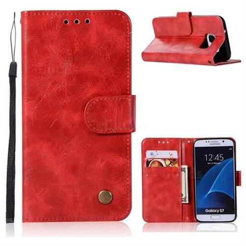 Luxury Retro Leather Wallet Case for Samsung Galaxy S7 G930 - Red