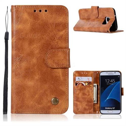Luxury Retro Leather Wallet Case for Samsung Galaxy S7 G930 - Golden