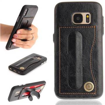 Retro Leather Coated Back Cover with Hidden Kickstand and Card Slot for Samsung Galaxy S7 G930 - Black