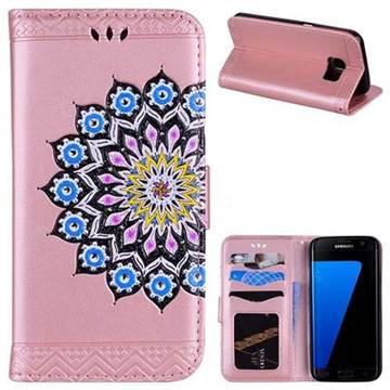 Datura Flowers Flash Powder Leather Wallet Holster Case for Samsung Galaxy S7 G930 - Pink