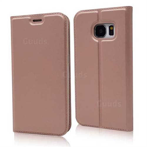 Ultra Slim Card Magnetic Automatic Suction Leather Wallet Case for Samsung Galaxy S7 G930 - Rose Gold
