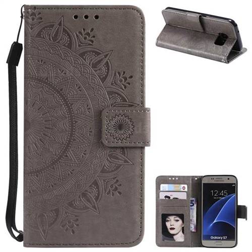 Intricate Embossing Datura Leather Wallet Case for Samsung Galaxy S7 G930 - Gray