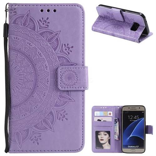 Intricate Embossing Datura Leather Wallet Case for Samsung Galaxy S7 G930 - Purple