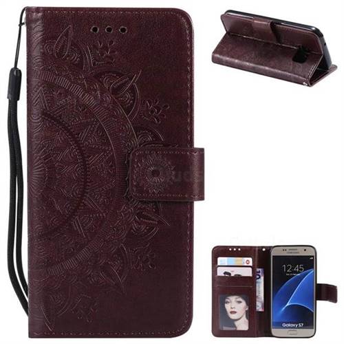 Intricate Embossing Datura Leather Wallet Case for Samsung Galaxy S7 G930 - Brown