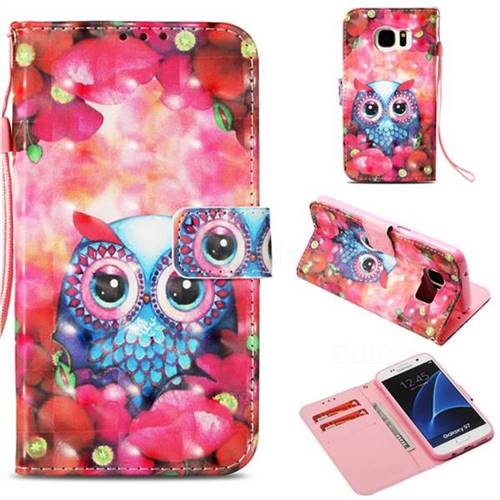 Flower Owl 3D Painted Leather Wallet Case for Samsung Galaxy S7 G930