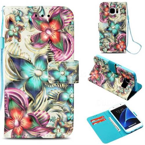 Kaleidoscope Flower 3D Painted Leather Wallet Case for Samsung Galaxy S7 G930