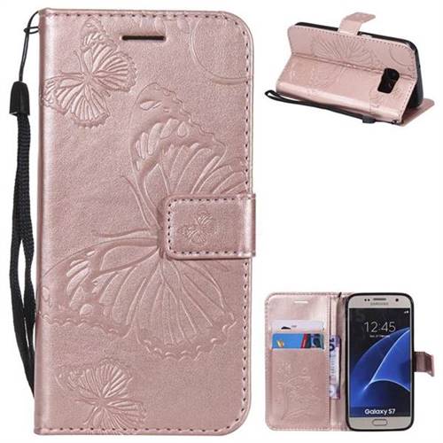 Embossing 3D Butterfly Leather Wallet Case for Samsung Galaxy S7 G930 - Rose Gold