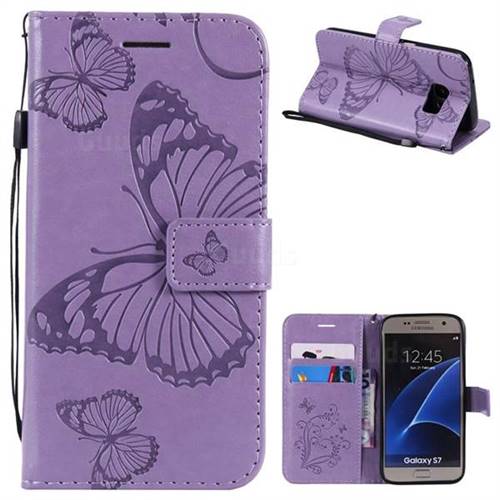 Embossing 3D Butterfly Leather Wallet Case for Samsung Galaxy S7 G930 - Purple