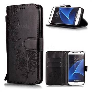 Intricate Embossing Dandelion Butterfly Leather Wallet Case for Samsung Galaxy S7 G930 - Black