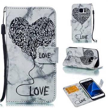 Marble Heart PU Leather Wallet Phone Case for Samsung Galaxy S7 G930 - Black