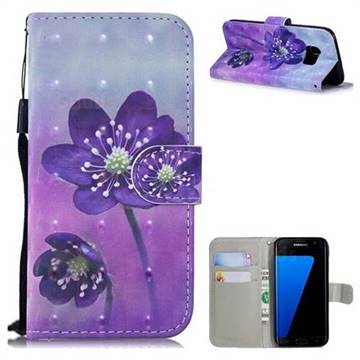 Purple Flower 3D Painted Leather Wallet Phone Case for Samsung Galaxy S7 G930