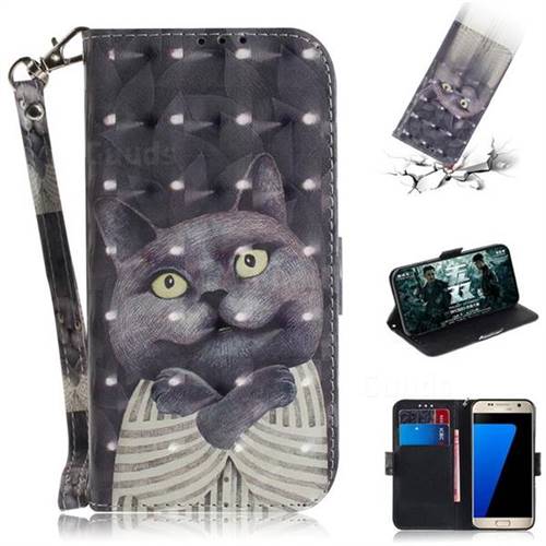 Cat Embrace 3D Painted Leather Wallet Phone Case for Samsung Galaxy S7 G930