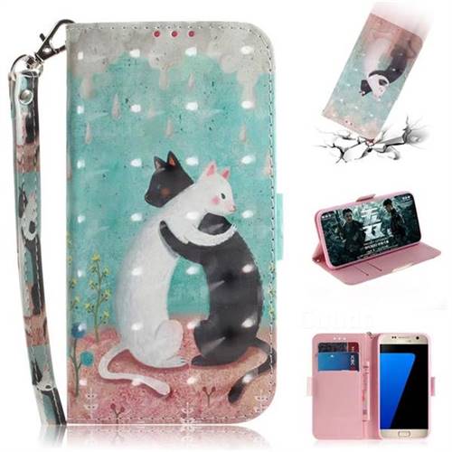 Black and White Cat 3D Painted Leather Wallet Phone Case for Samsung Galaxy S7 G930