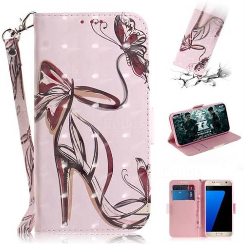 Butterfly High Heels 3D Painted Leather Wallet Phone Case for Samsung Galaxy S7 G930