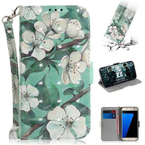Watercolor Flower 3D Painted Leather Wallet Phone Case for Samsung Galaxy S7 G930