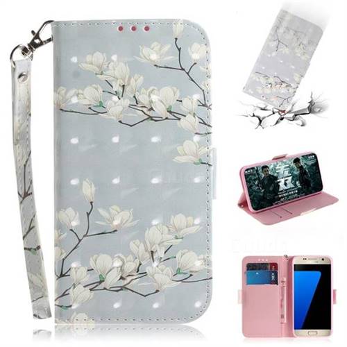 Magnolia Flower 3D Painted Leather Wallet Phone Case for Samsung Galaxy S7 G930
