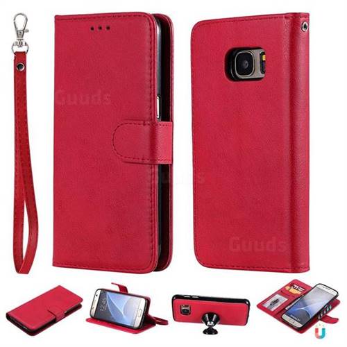 Retro Greek Detachable Magnetic PU Leather Wallet Phone Case for Samsung Galaxy S7 G930 - Red