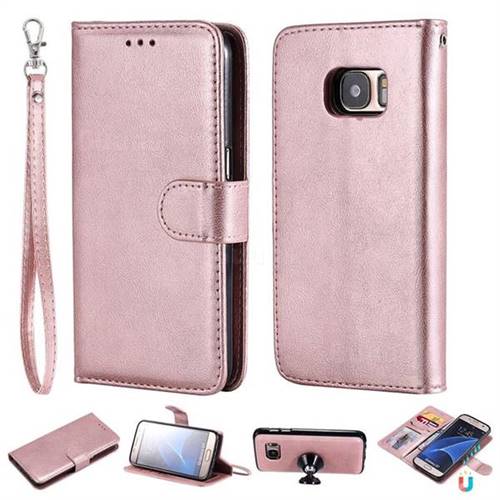 Retro Greek Detachable Magnetic PU Leather Wallet Phone Case for Samsung Galaxy S7 G930 - Rose Gold