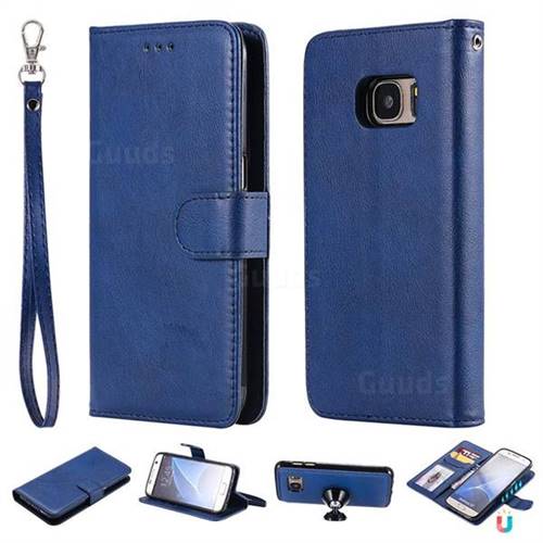 Retro Greek Detachable Magnetic PU Leather Wallet Phone Case for Samsung Galaxy S7 G930 - Blue