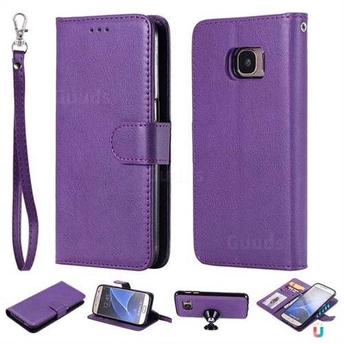 Retro Greek Detachable Magnetic PU Leather Wallet Phone Case for Samsung Galaxy S7 G930 - Purple