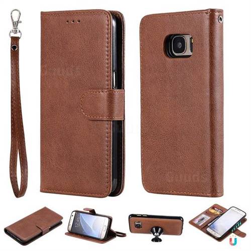 Retro Greek Detachable Magnetic PU Leather Wallet Phone Case for Samsung Galaxy S7 G930 - Brown