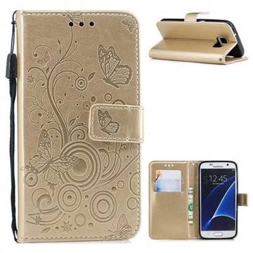 Intricate Embossing Butterfly Circle Leather Wallet Case for Samsung Galaxy S7 G930 - Champagne