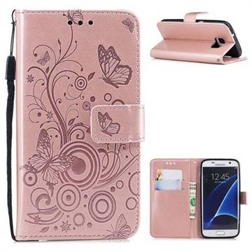 Intricate Embossing Butterfly Circle Leather Wallet Case for Samsung Galaxy S7 G930 - Rose Gold
