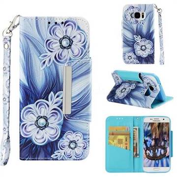 Button Flower Big Metal Buckle PU Leather Wallet Phone Case for Samsung Galaxy S7 G930